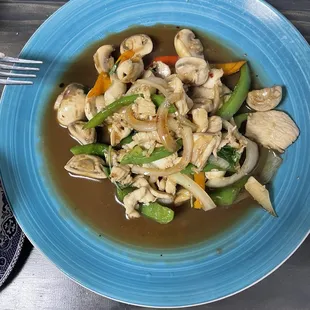 Chicken Pad Kra Pao (holy basil).  Great flavor