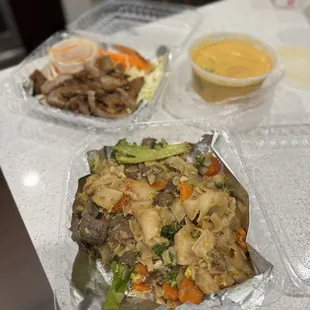 Pad See Ew Beef, Grilled Pork, and Panang Curry | IG: xstina.eats