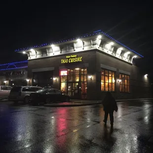 Located on the corner of the strip mall. Nice airy interior and good night lighting.