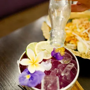 Butterfly pea flower lemonade. Awesome way to drink this. I love this bowl! Super cold and super cool.