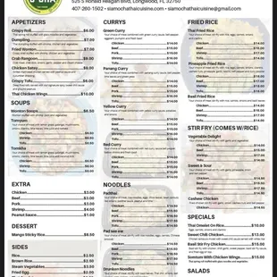 Menu on their website