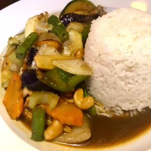 Spicy Eggplant Stir Fry Lunch with Veggies.