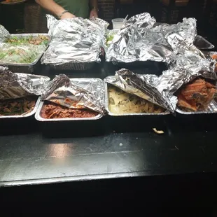 Food from siam paradise long beans,spaghetti,salmon