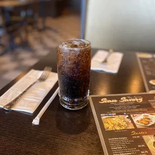 a drink and menu