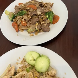 beef pad see ew and chicken thai basil fried rice
