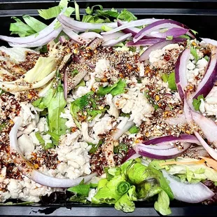 Thai Chicken Salad after pouring the dressing on. WOW! Such a flavorful taste combination! And so beautiful! HIGHLY RECOMMEND.