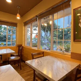 tables and chairs in a restaurant