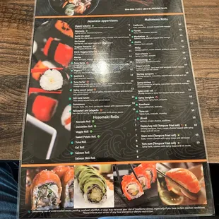 Sushi menu.
