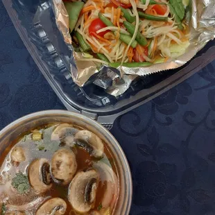 Green papaya salad and Tom Yum Soup