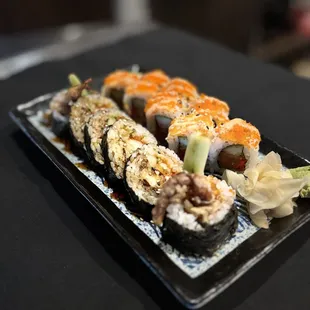 Makimono Spider roll and Spicy Tuna roll.