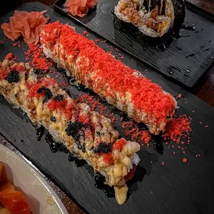 a sushi platter with various types of sushi