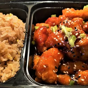 Sesame Chicken Lunch Combo with Fried Rice.  Came with three Cream Cheese Wontons
