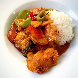 Catfish Curry. A little salty but delicious red curry flavor!