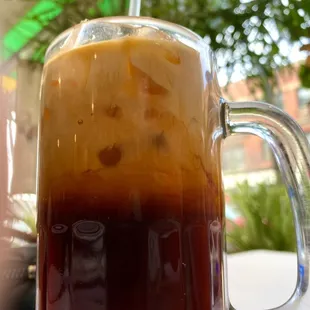 a glass of iced coffee