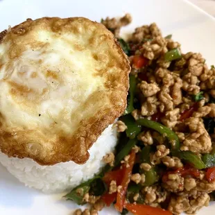 a fried egg and rice dish