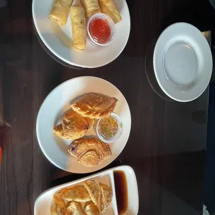 Pot Stickers, Spring Rolls, Curry Puff