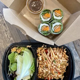 Nam Sod Salad and Basil rolls