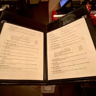 Menu located at the front for takeout