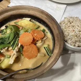 Red curry chicken. Very fresh vegetables.  We came all the way from Boston via Uber to enjoy.