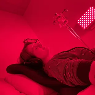 Enjoying private premium immunity boosting vitamin IV in vibro acoustic room with infrared light