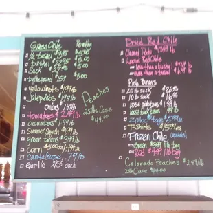 a menu on a blackboard