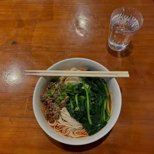 Dan Dan Noodles with minced pork.
