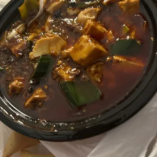 Mapo Tofu Amazing flavor, still hot, old school taste to it ! Just right on the spicy