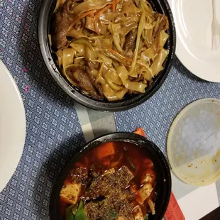 Beef chow fun and Mapo tofu