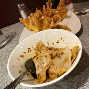 Spicy dumplings and crab Rangoon