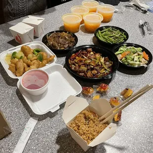 a table full of chinese food