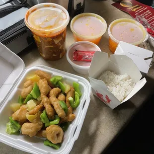 a variety of food items on a counter