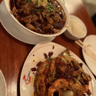 three plates of food on a table