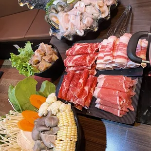 Seafood Combo, Beef Combo, Beef Tendon and Vegetables Combo