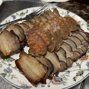 Smoked sausage and sliced pork belly