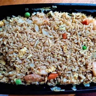Shrimp fried rice in the to-go container