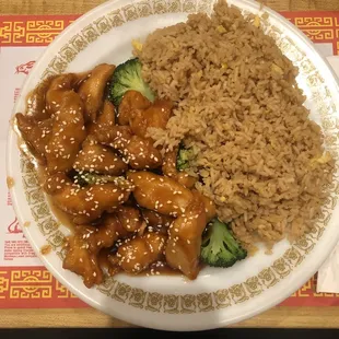Sesame chicken with general tso sauce &amp; fried rice