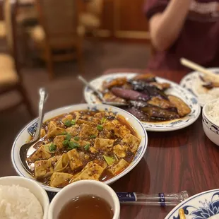 mapo tofu and Eggplant in Hot Garlic Sauce