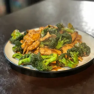 Broccoli Chicken /a tad too salty.