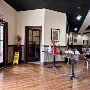 tables and chairs in a restaurant