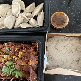 Steamed Dumplings, Couple&apos;s Beef, and Steamed White Rice!