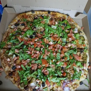 Taco pizza ( beef or chicken ) or 
You can have it mixed with both beef and chicken.
