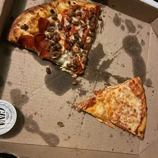 Cheese Pizza and pepperoni and sausage