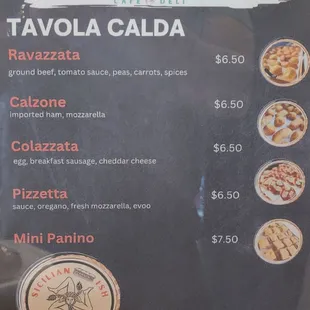 Menu of hot, ready-to-eat food