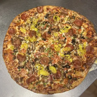 a closeup of a pizza
