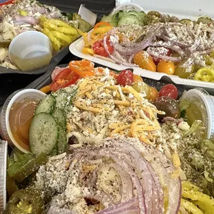 Large Godfather Salad, Large Siciliano Salad, and a Small Siciliano Salad