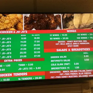 menu and prices