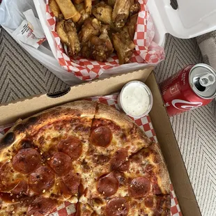 Pepperoni #1. Pizza 12", Wings for 2 and French Fries Deal