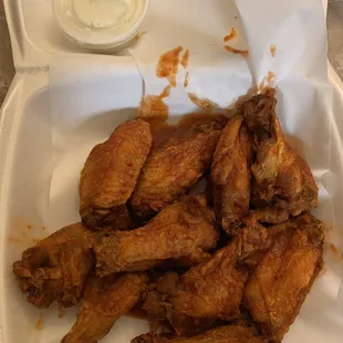 Buffalo hot wings. They are very tasty. Not your traditional buffalo sauce but I absolutely loved the sauce. Spicy and yummy