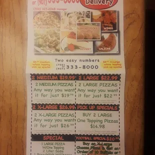 Menu slipped into hotel door