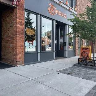 the entrance to a restaurant